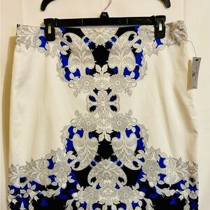 Worthington Elegant White Pencil Skirt with Blue and Black Accents